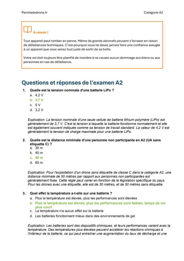 Examen Permis Drone A2 France – Préparation complète avec questions officielles, réponses détaillées et support d'apprentissage (DGAC)