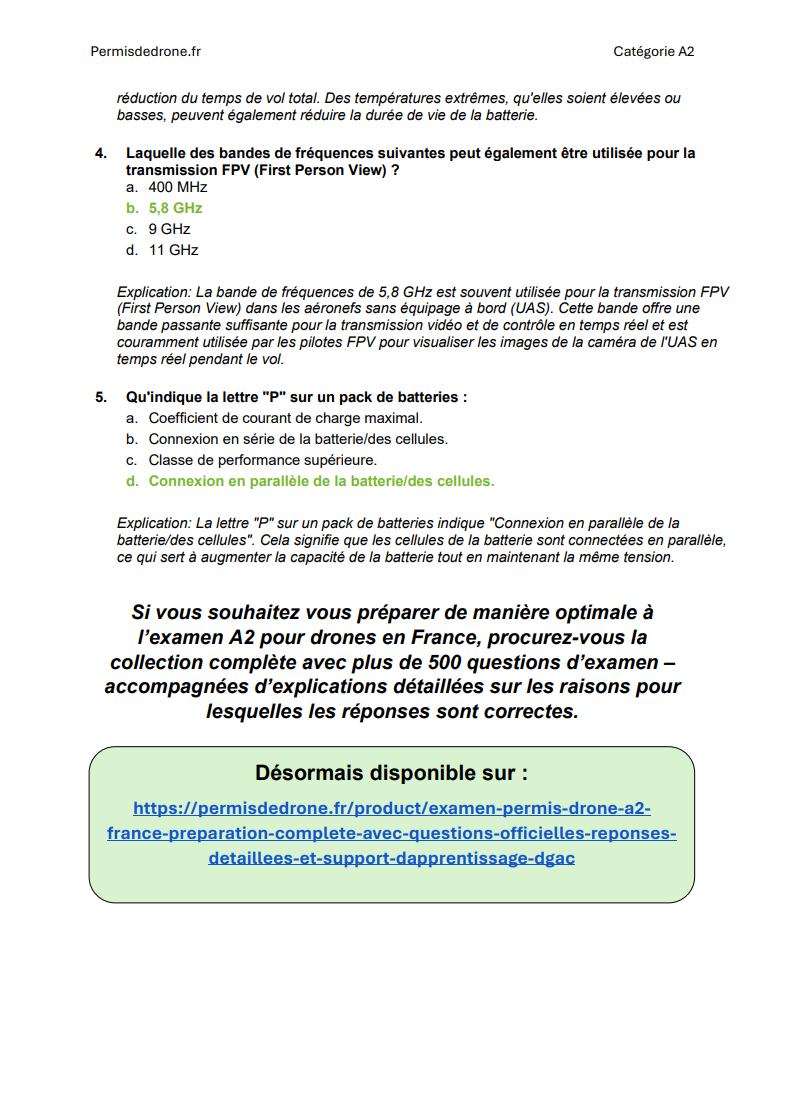 Examen Permis Drone A2 France – Préparation complète avec questions officielles, réponses détaillées et support d